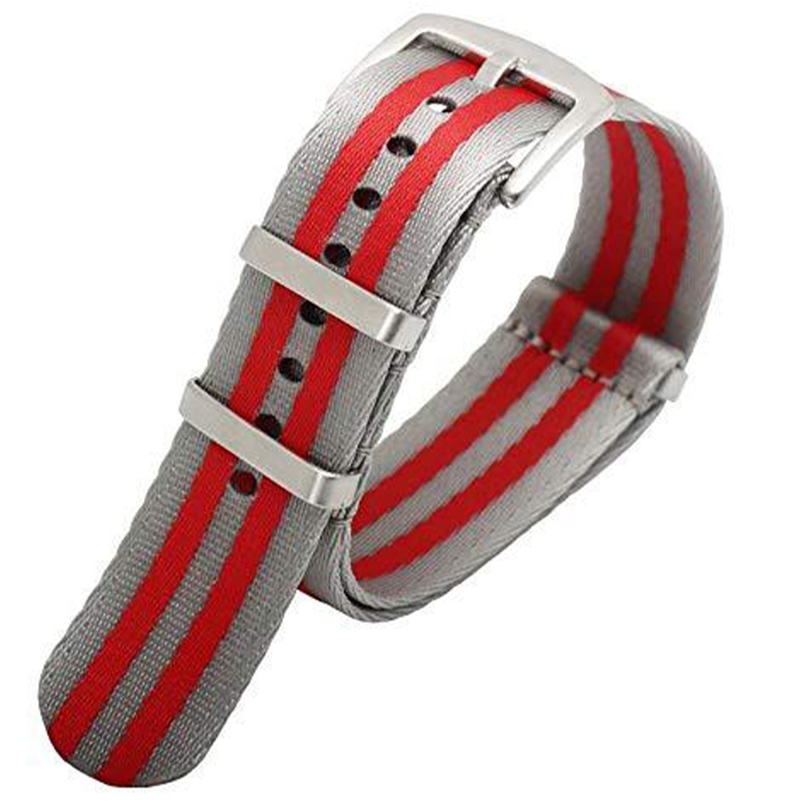 Ballistic Nylon Seatbelt Watch Band - Stylish Grey with Red Stripe
