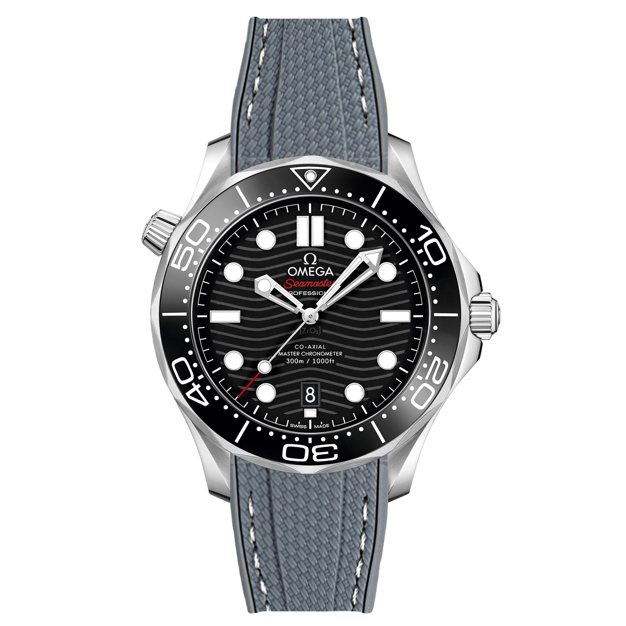 Stunning Orange Textured Curved End Rubber Watch Strap with White Stitch for Omega Seamaster Diver 300M (2405)