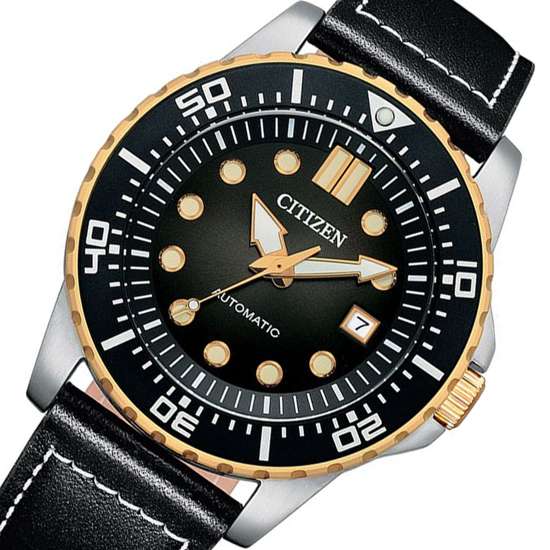 Citizen Automatic NJ0176-10E Men's Leather Watch with Stunning Black Dial