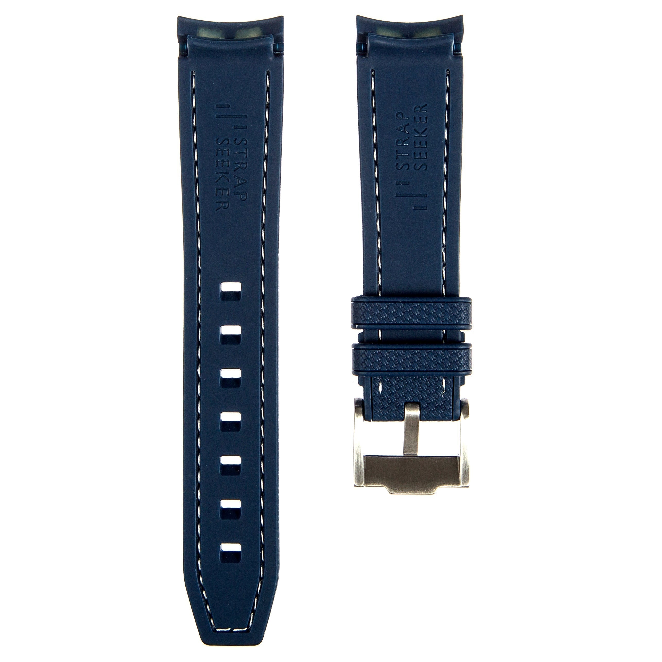 Stunning Orange Textured Curved End Rubber Watch Strap with White Stitch for Omega Seamaster Diver 300M (2405)