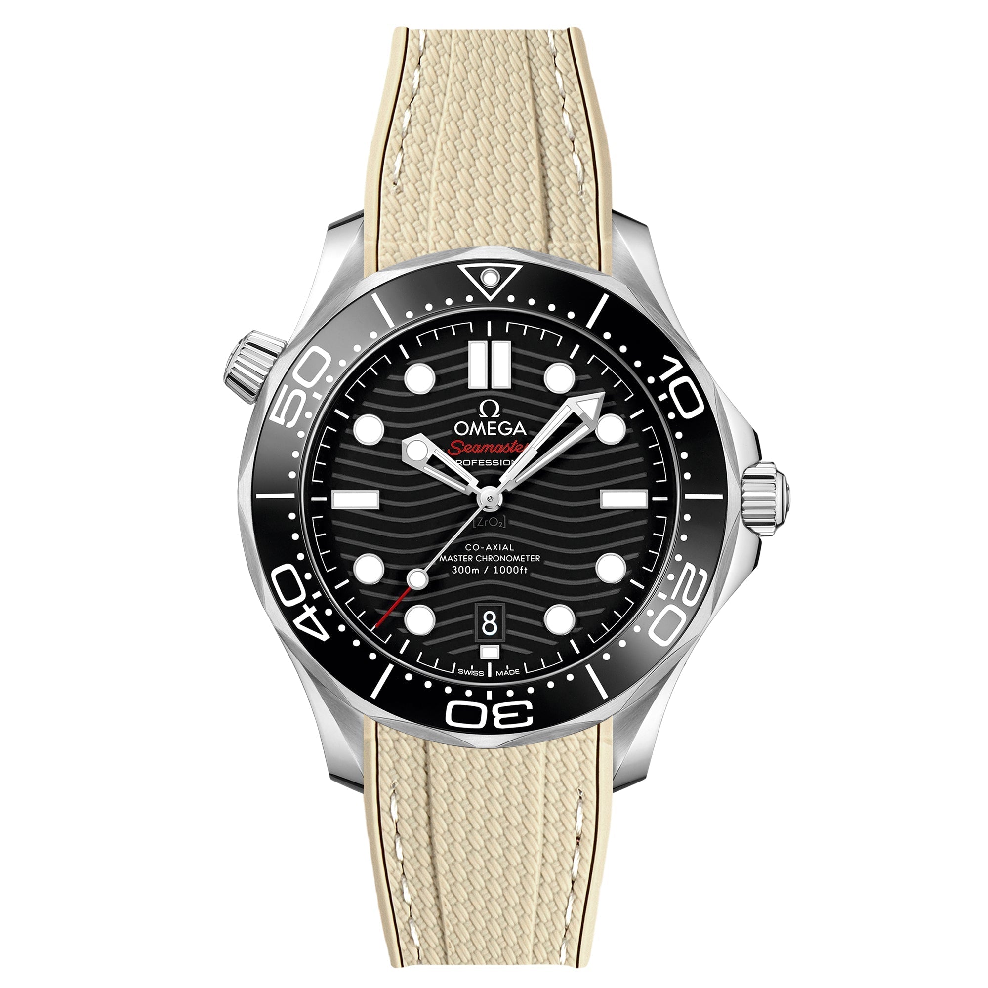 Stunning Orange Textured Curved End Rubber Watch Strap with White Stitch for Omega Seamaster Diver 300M (2405)
