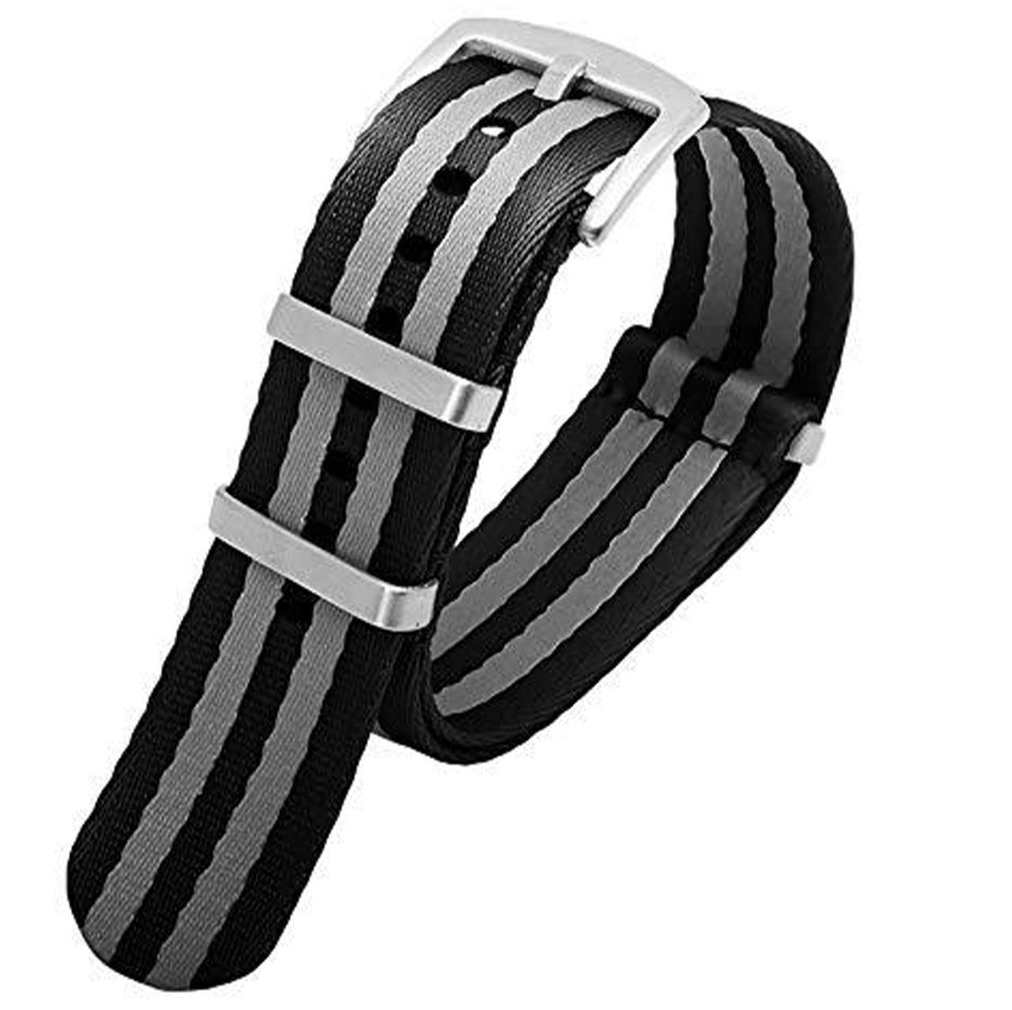 Ballistic Nylon Seatbelt Watch Band - Stylish Grey with Red Stripe