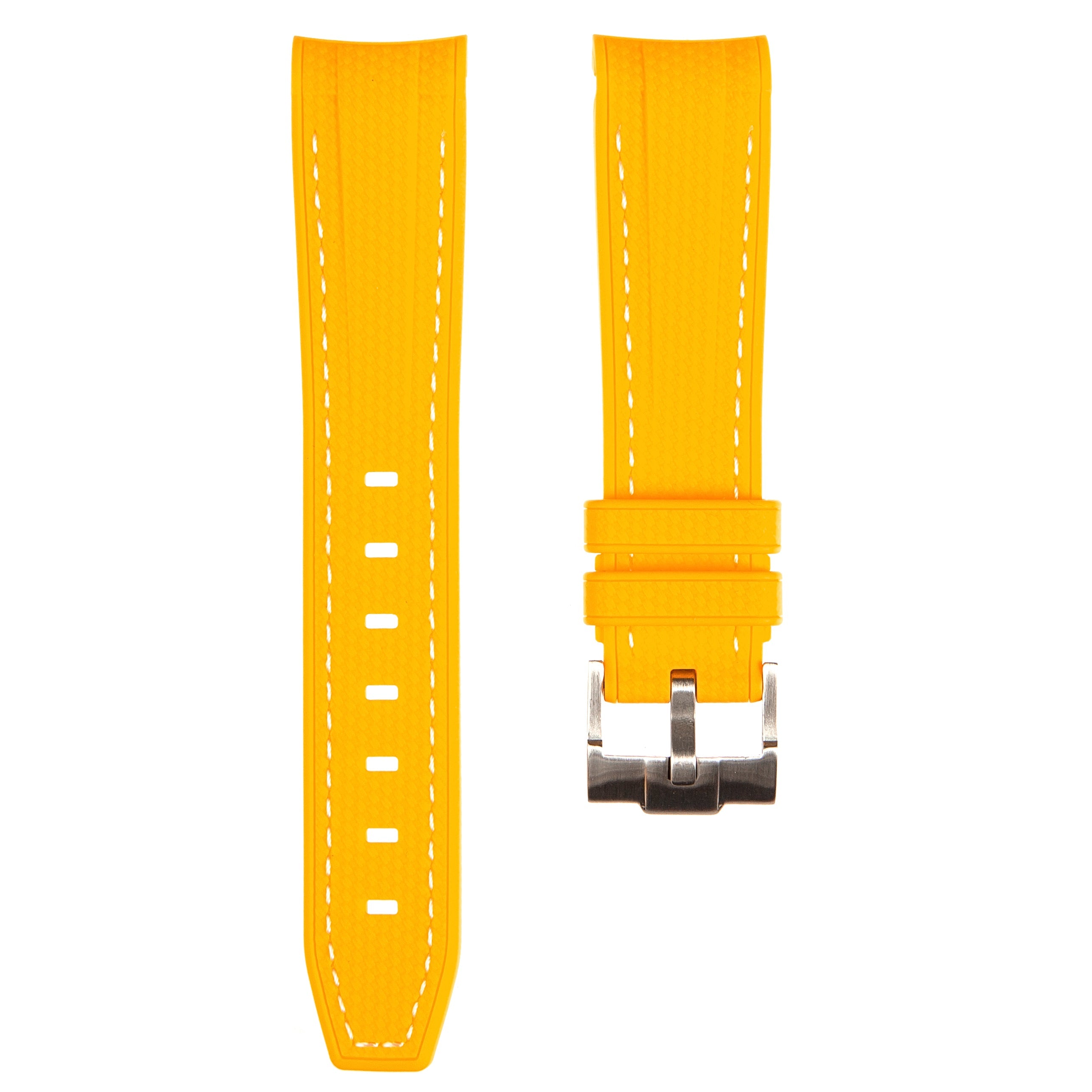 Stunning Orange Textured Curved End Rubber Watch Strap with White Stitch for Omega Seamaster Diver 300M (2405)