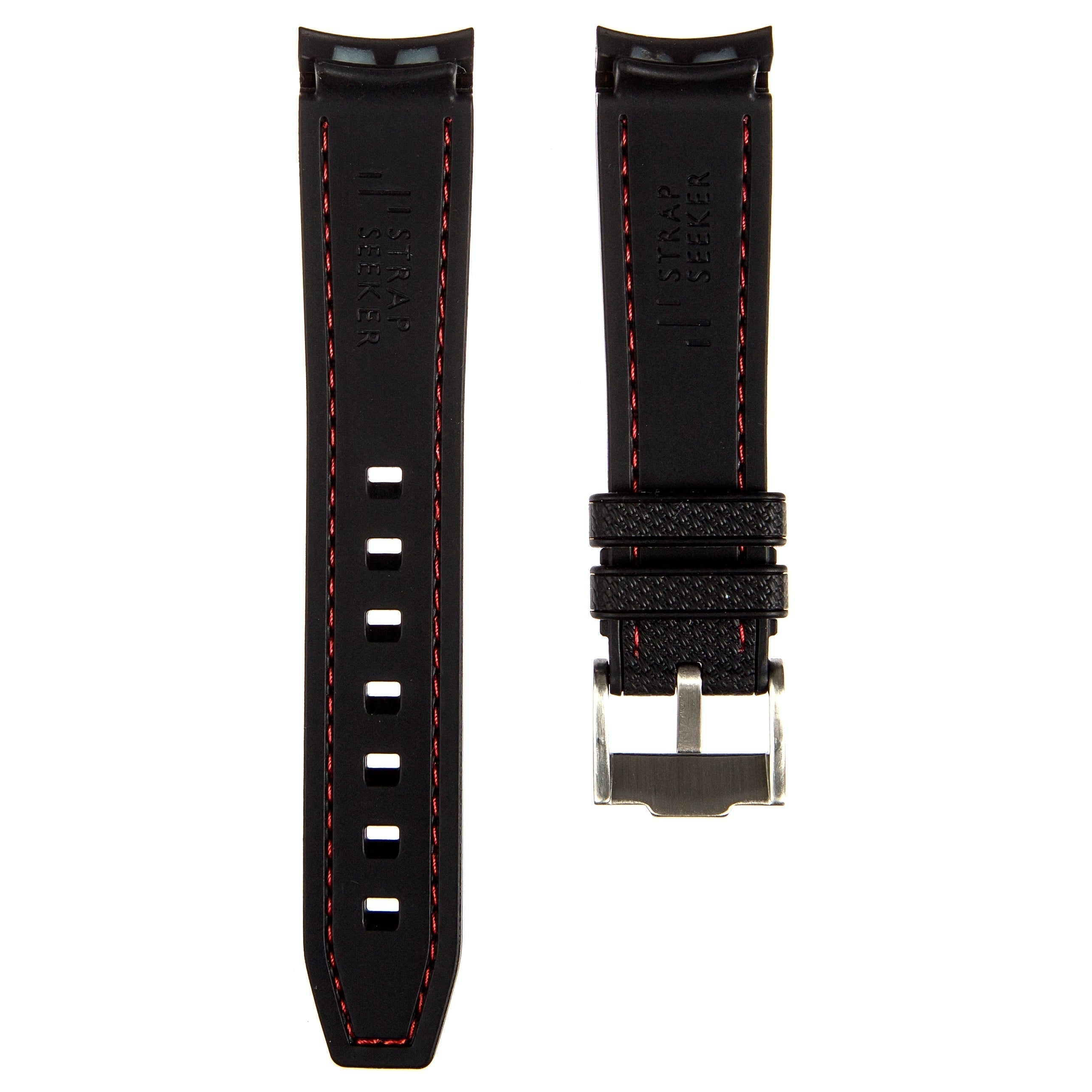 Stunning Orange Textured Curved End Rubber Watch Strap with White Stitch for Omega Seamaster Diver 300M (2405)