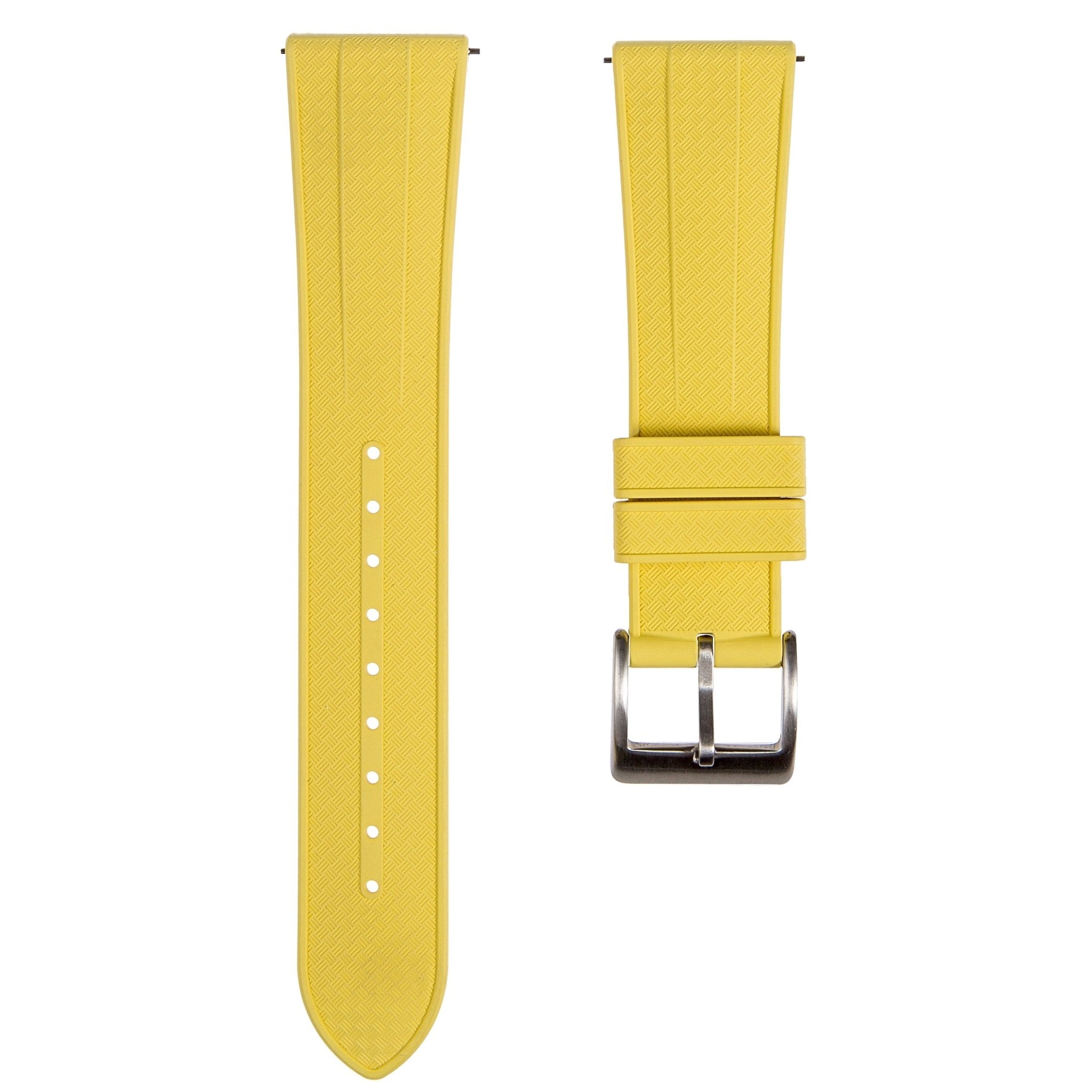 Stylish Grid Texture FKM Rubber Watch Strap - Quick-Release - Black (2412)