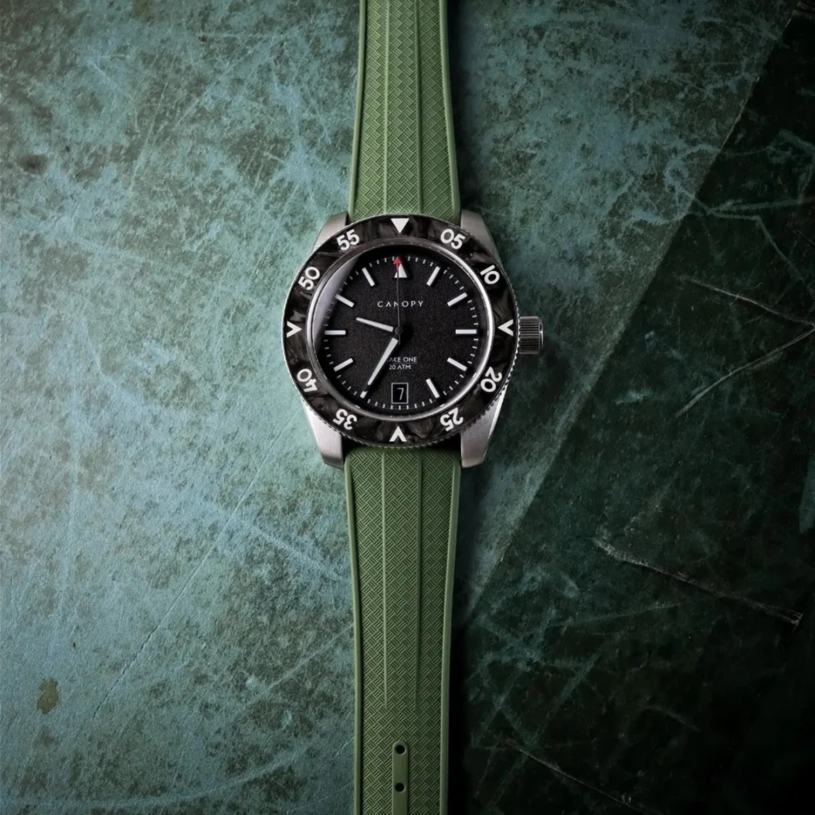 Stylish Grid Texture FKM Rubber Watch Strap - Quick-Release - Black (2412)