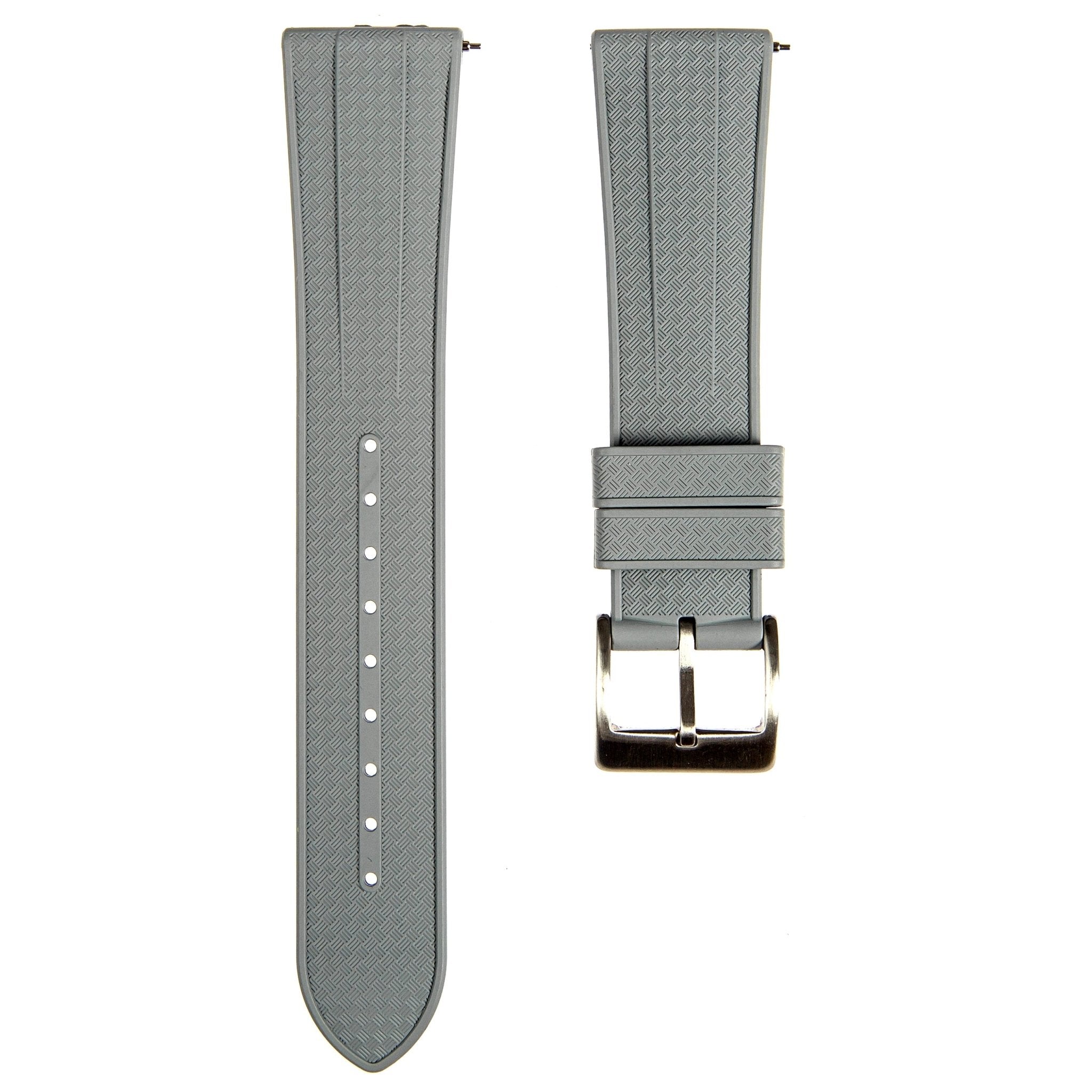 Stylish Grid Texture FKM Rubber Watch Strap - Quick-Release - Black (2412)