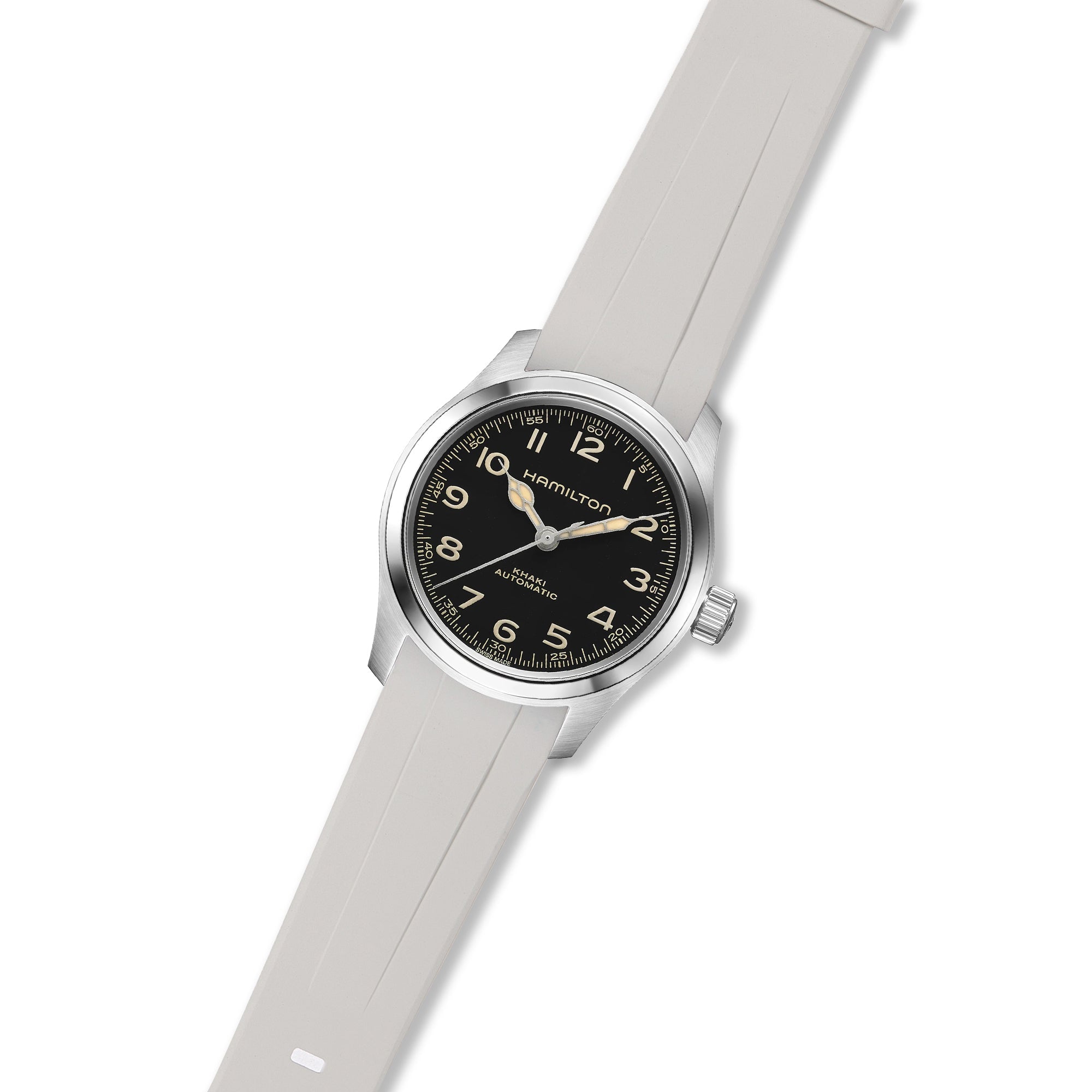 Stylish White Forge Curved End FKM Rubber Watch Strap for Hamilton (2421)