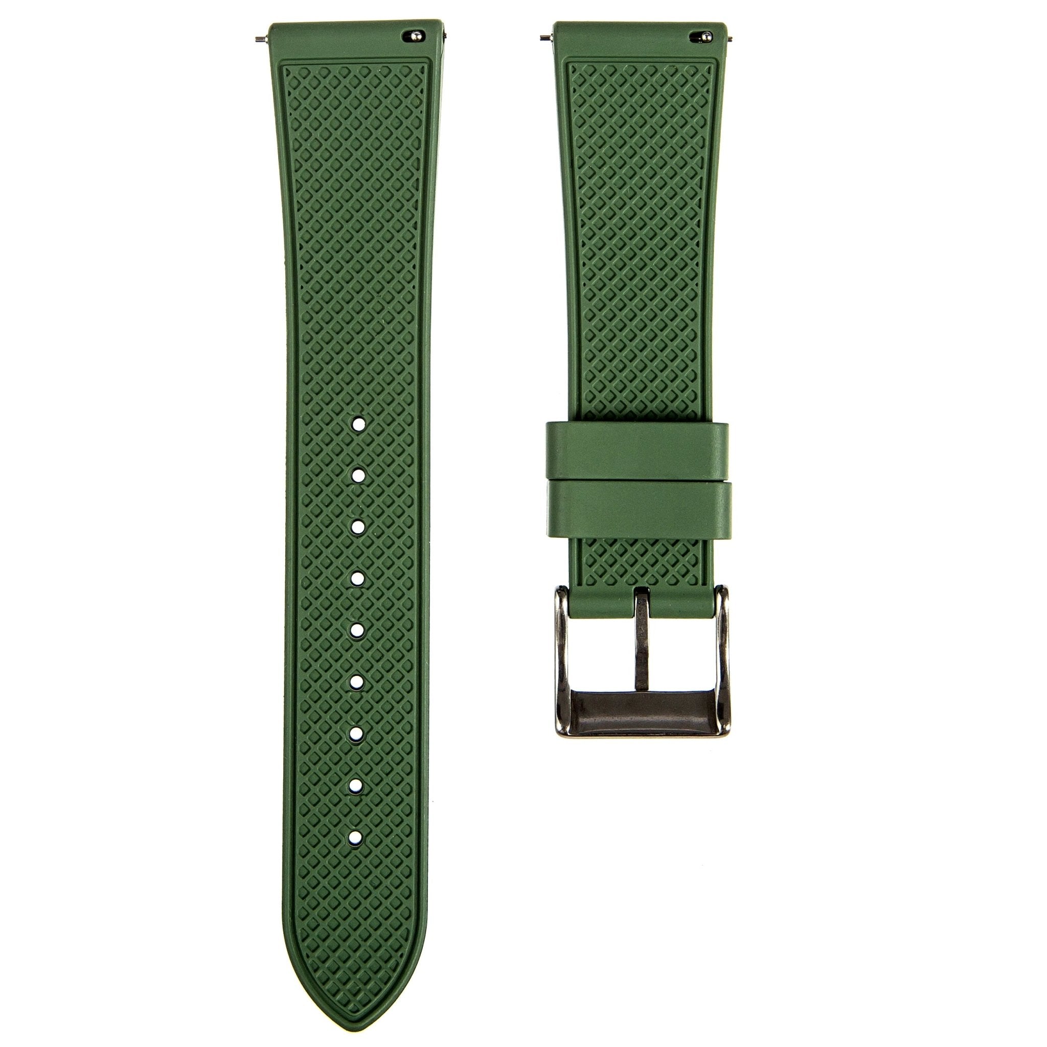Stylish Grid Texture FKM Rubber Watch Strap - Quick-Release - Black (2412)