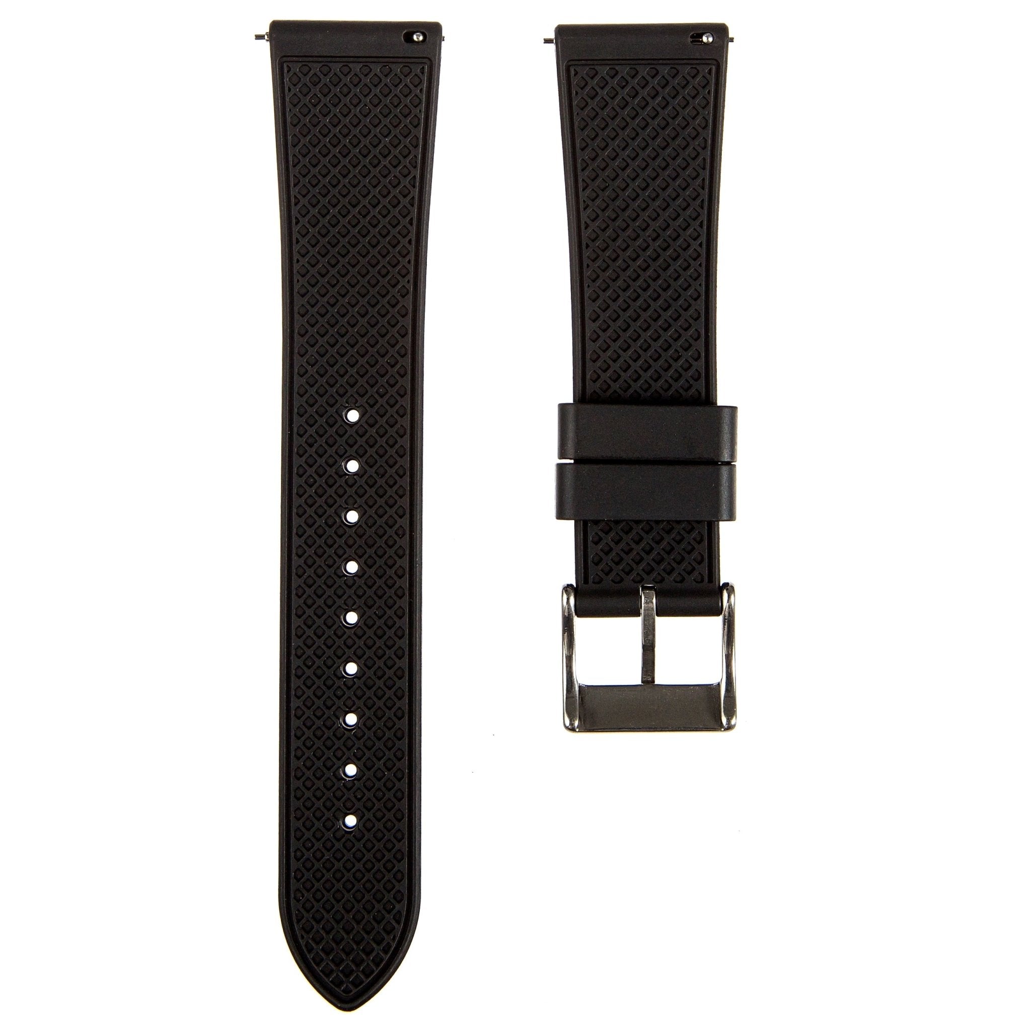 Stylish Grid Texture FKM Rubber Watch Strap - Quick-Release - Black (2412)