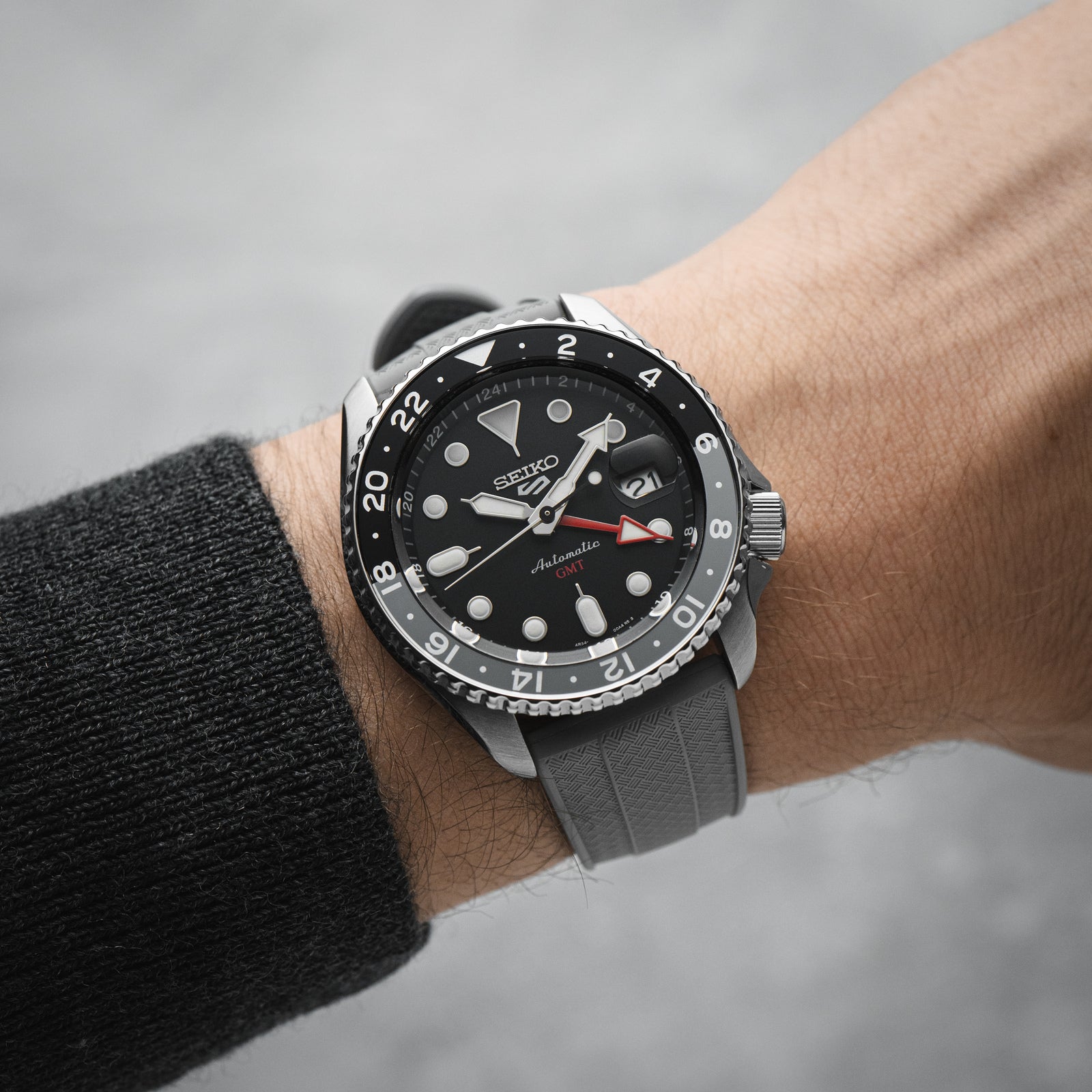 Stylish Grid Texture FKM Rubber Watch Strap - Quick-Release - Black (2412)