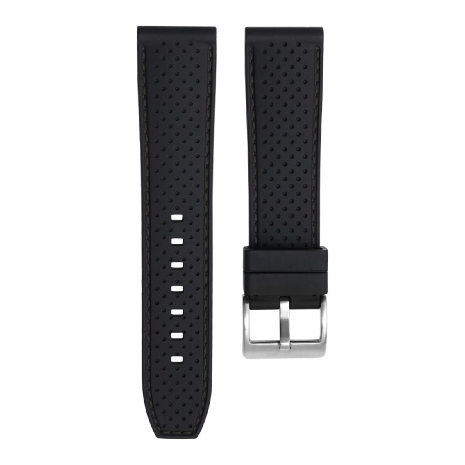 Perforated Stitched Rubber Watch Strap - Quick-Release - Stylish Black with White Stitch (2401)