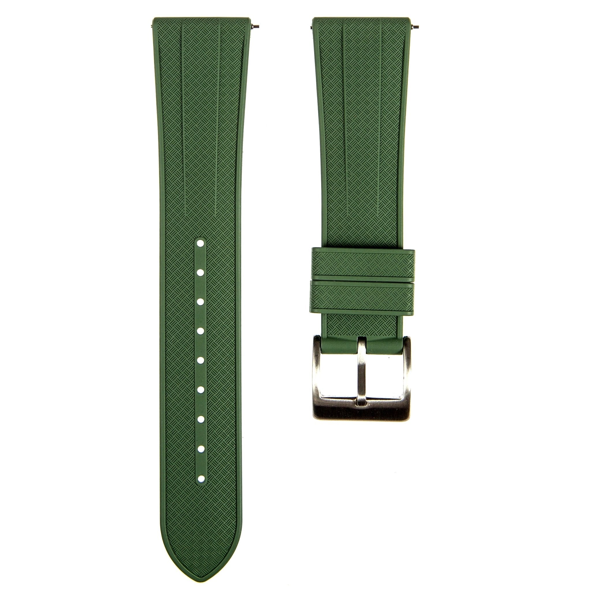 Stylish Grid Texture FKM Rubber Watch Strap - Quick-Release - Black (2412)